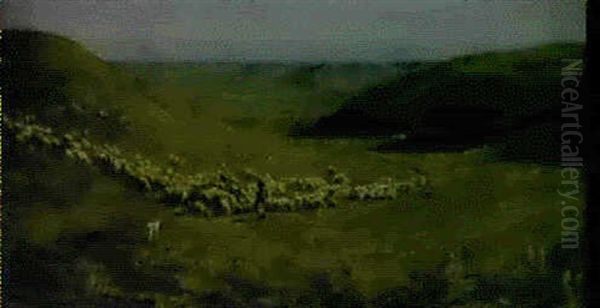 A Shepherd And His Flock In An Extensive Landscape - view 1