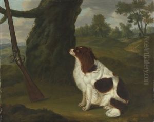 A Spaniel And A Flintlock Shotgun In A Landscape by Francis Sartorius