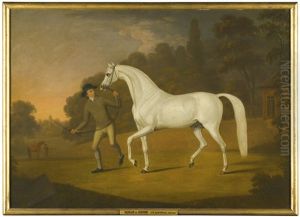 James Hugh Smith-barry's Grey Stallion Being Led By A Groom In The Park At Marbury by Francis Sartorius