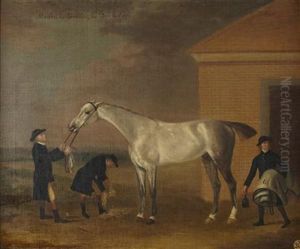 Medley By "gimcrack", His Dam By Snap And Grooms Outside A Stable