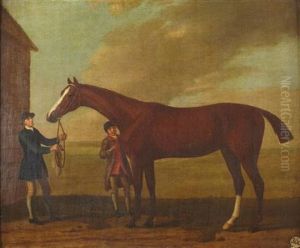 Chestnut Racehorse With Groom And Jockey (study)