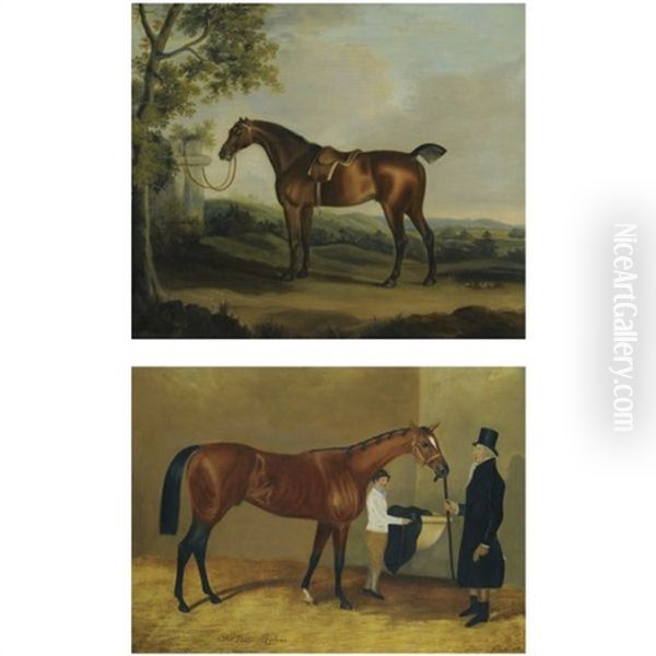 A Chestnut Hunter In A Landscape With Ruins Beyond (+ Portrait Of The Famed Racehorse Sir Tatton Skytes After Frederick Herring Snr.; 2 Works) - view 1