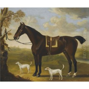 Portrait Of A Bay Hunter And Hounds In A Landscape by Francis Sartorius