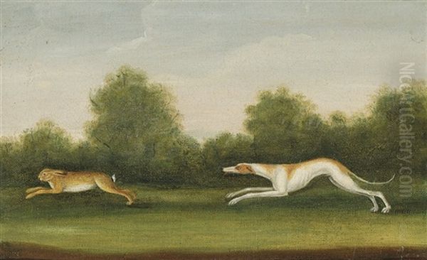 A Greyhound Chasing A Hare - view 1