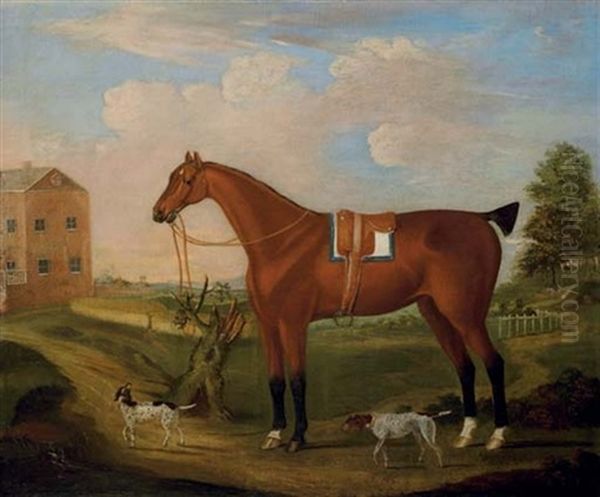 A Hunter And Two Pointers In A Landscape, A House Beyond - view 1