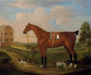 A Hunter And Two Pointers In A Landscape, A House Beyond