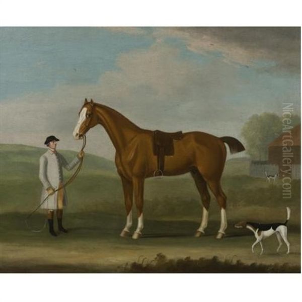 A Chestnut Hunter And His Groom - view 1