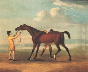 Bay "malton," A Bay Racehorse Being Held By A Groom And Rubbed Down By Another by Francis Sartorius
