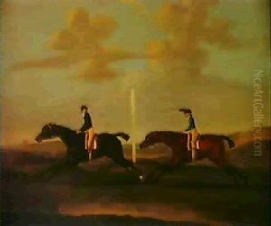 Totteridge And Gabriel At The Finishing Post On Newmarket Heath by Francis Sartorius