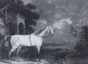 A Grey Hunter With A Terrier In A Landscape by Francis Sartorius