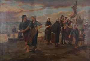 Vissers Op Het Strand by Henri Jacques Bource