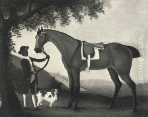 A Saddled Hunter Held By A Groom With A Terrior by Francis Sartorius