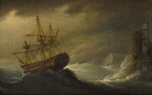 A Warship Heeling In The Breeze; And A Warship In Dangerous Waters (a Pair)