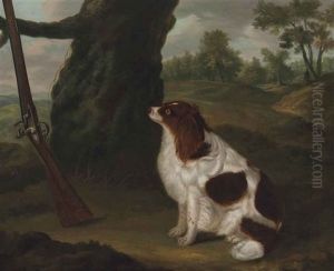 A Spaniel And A Rifle In A Landscape