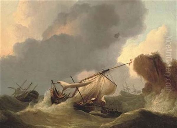 Ships In Distress Off A Rocky Headland - view 1
