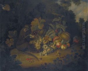 Still Life Of Fruit With A Monkey by George William Sartorius