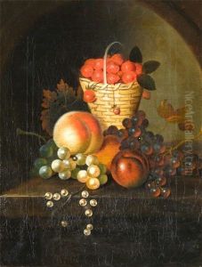 Still Life Of Strawberries In A Basket And Fruit On A Ledge by George William Sartorius