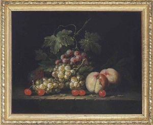 Grapes, Peaches And Cherries On A Stone Ledge by George William Sartorius