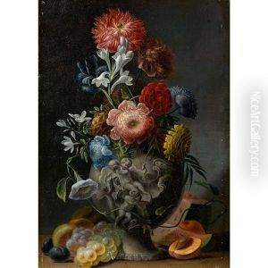 Bouquet De Fleurs Dans Un Vase Sculpte De Putti by Johann (or Jakob) Christopher Sartorius
