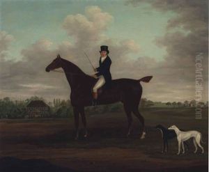 Portrait Of A Gentleman On A Bay Hunter With His Greyhounds And A Country House Beyond by John Francis Sartorius