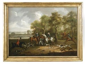 The End Of The Chase - A Hunting Party On The Edge Of A Wood, A Distant Landscape Beyond by John Nost Sartorius