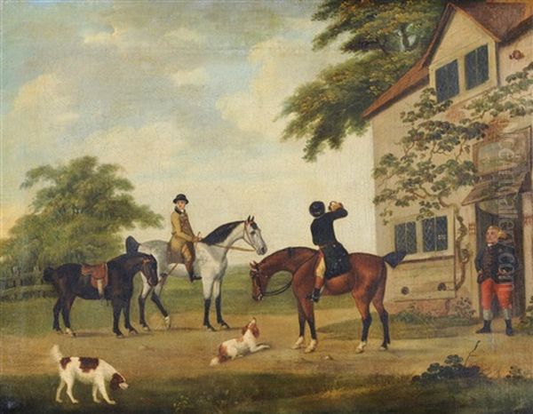Horse-mounted Gentleman And Spaniels Before An Inn - view 1