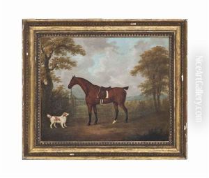 A Bay Hunter And A Spaniel In A Paddock by John Nost Sartorius