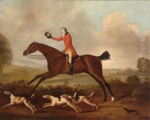 Equestrian Hunter And Four Hounds In Landscape by John Nost Sartorius