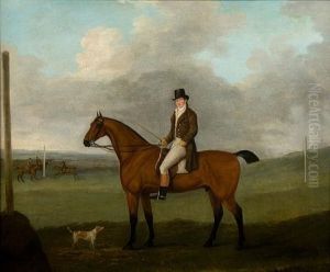 Portrait Of A Gentleman On A Bay Horse Before A Racecourse by John Nost Sartorius