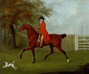 James Drake-brockman, Of Beachborough, Kent, On A Bay Hunter, With A Terrier, In A Wooded Landscape by John Nost Sartorius