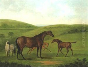 Mares And Foals In Landscape by John Nost Sartorius