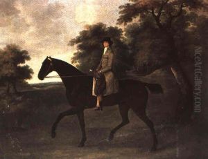 A Wooded Landscape With A Dark Bay Hunter And Rider Up by John Nost Sartorius