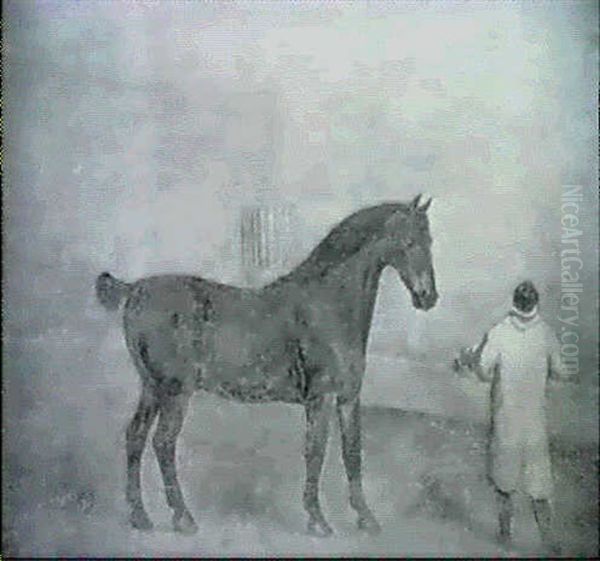 A Dark Bay Hunter And Groom In A Landscape - view 1