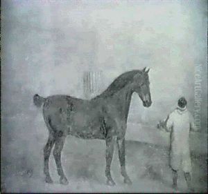 A Dark Bay Hunter And Groom In A Landscape