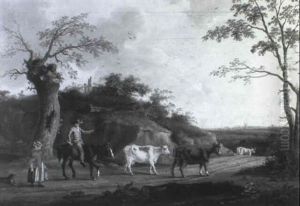 A Drover Passing A Milkmaid On A Country Road