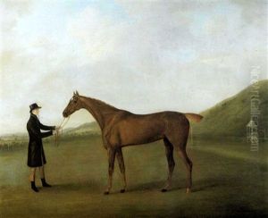 The Brown Mare 'barbara' Held By A Groom On A Racecourse