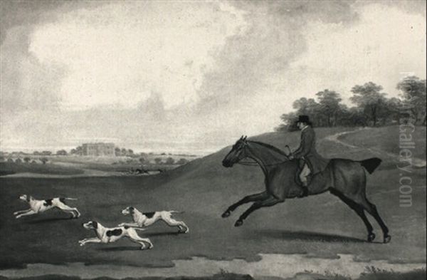A Gentleman On His Bay Hunter With His Hounds In Full Cry Before A Country House - view 1