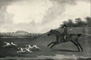 A Gentleman On His Bay Hunter With His Hounds In Full Cry Before A Country House by John Nost Sartorius