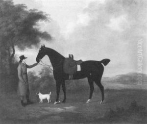 A Black Hunter With Groom And Terrier In A Landscape A Black Hunter With Groom And Terrier In A Landscape