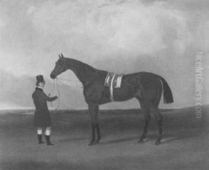 A Bay Racehorse Held By A Groom