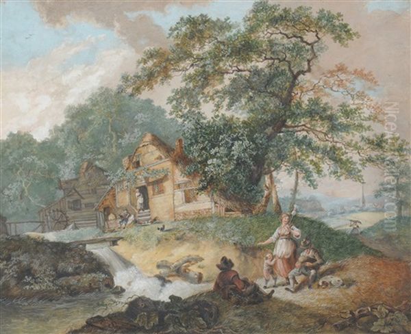 Rustic Scene With Figures Before A Mill - view 1