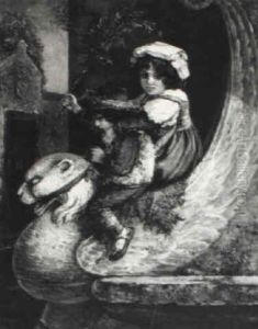 Boy And Girl At Play On A Stone Sea Monster by Walter Satterlee