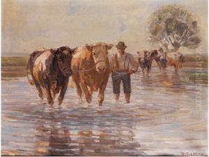 Bauer Mit Ochsen Am Wasser Bauer Mit Ochsen Am Wasser