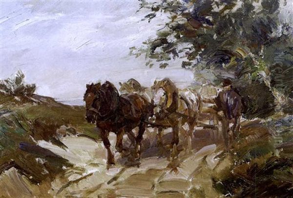 A Man Leading Cart Horses - view 1