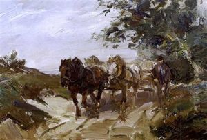 A Man Leading Cart Horses A Man Leading Cart Horses