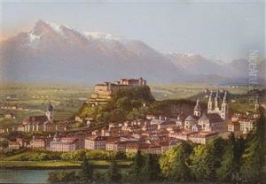 Ansicht Von Salzburg Mit Festung