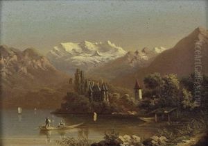 Schloss Schadau Und Kirche Von Scherzligen Am Thunersee