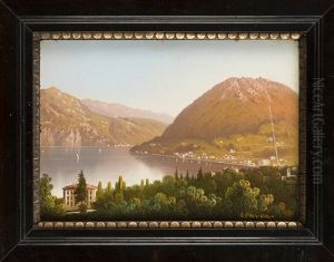 Blick Uber Den Luganersee Auf Den Monte Generoso Mit Der 1890 In Betrieb Genommen Zahnradbahn Ferrovia Monte Generoso