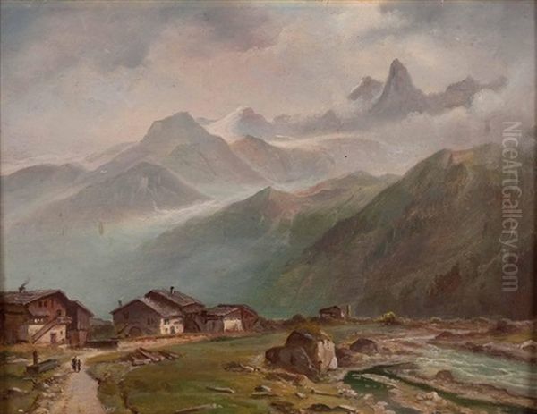 Bauernhauser, Im Hintergrund Das Montblanc-massiv - view 1