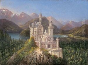 Blick Auf Schlos Neuschwanstein Mit Den Alpen Im Hintergrund